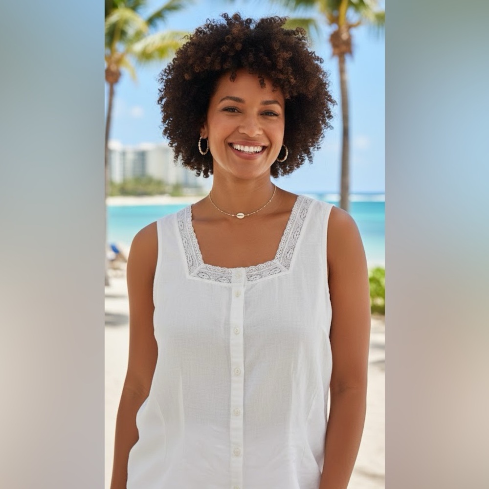 J. Jill White Sleeveless Blouse Linen